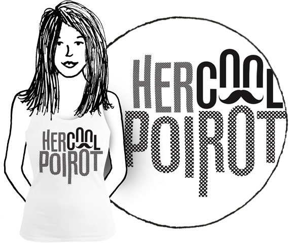 Biele dámske tielko s nápisom Hercool Poirot podľa filmového detektíva Hercule Poirota z bavlny