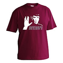 Veselé bordové tričko s krátkymi rukávmi pre mužov s potlačou Spocka zo Star Treku a nápisom dovi dopo z bavlny