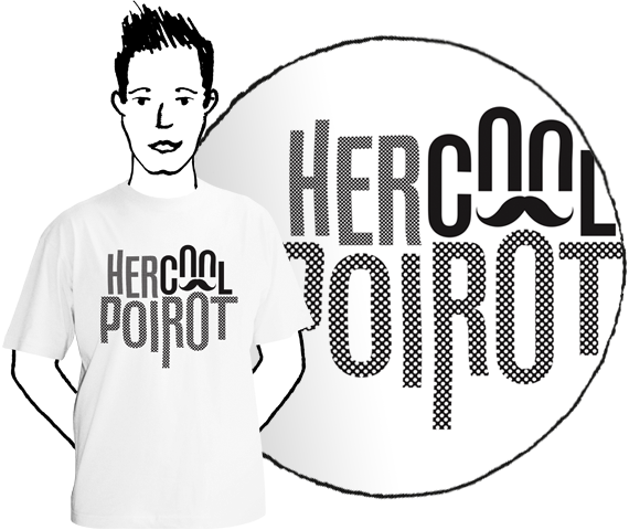 Biele pánske tričko s krátkymi rukávmi s nápisom Hercool Poirot podľa filmového detektíva Hercule Poirota z bavlny